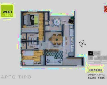 Apartamento com 2 dormitórios (1 suíte) à venda, 70 m² por R$ 705.000 - Mercês - Curitiba