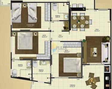 Apartamento com 3 dormitórios à venda, 106 m² por R$ 705.000,00 - Aviação - Praia Grande/S