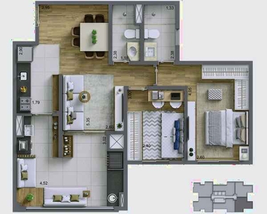 Apartamento de 68m² com 2 dormitórios sendo 1 suite, churrasqueira na varanda, na rua Lagu
