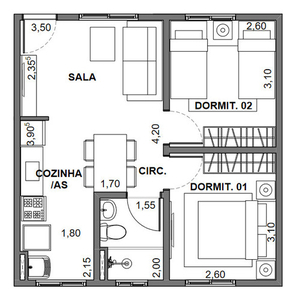 Apartamento 2 Quartos 1 Banheiros Sala, Cozinha Planejado