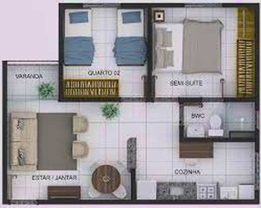 Apartamento para venda possui 46 metros quadrados com 2 quartos