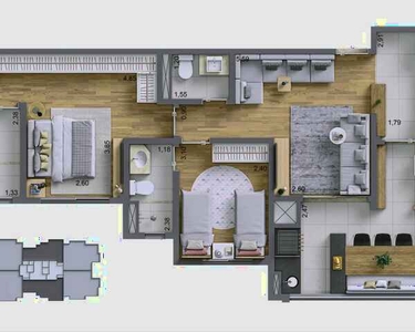 Apartamento com 2 dormitórios com churrasqueira na Varanda, localização privilégiada na Ru