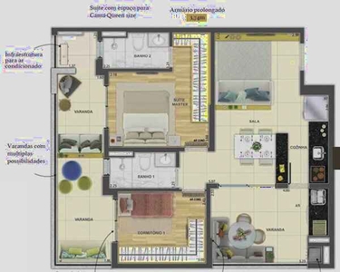 Apartamento para venda possui 75 metros quadrados com 2 quartos