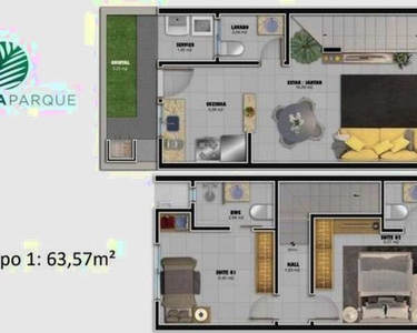 Casa para venda com 64 metros quadrados com 2 quartos