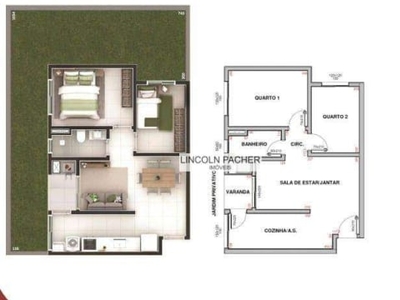 Ap 2 quartos - com garden 31,00 m²