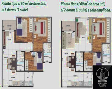 Apartamento com 3 dormitórios à venda, 60 m² por R$ 210.000 - Caguaçu - Sorocaba/SP