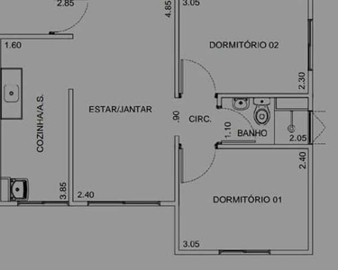 Apartamento com dois quartos - Nova Brasília Tenda