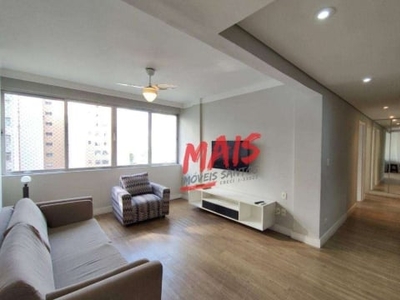 Apartamento mobiliado, com 3 quartos para alugar, 105 m² - gonzaga - santos/sp