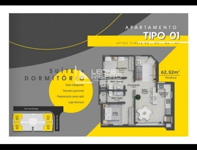 Apartamento no Bairro Escola Agrícola em Blumenau com 2 Dormitórios (1 suíte) e 62 m²