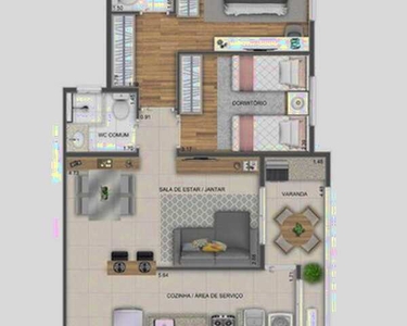 Apartamento com 2 dormitórios à venda, 60 m² por R$ 364.000,00 - Jardim Paraíso - São José