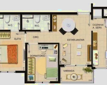 Apartamento para Venda - 50.64m², 2 dormitórios, sendo 1 suites, 1 vaga - Humaitá