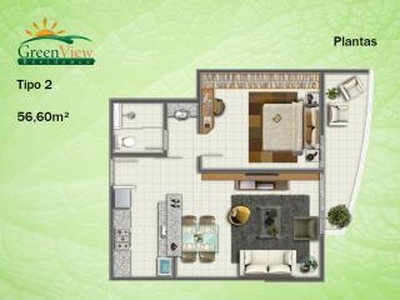 Vendo apartamento 1 Quarto 57 m2 no Condominio Residencial Greenview