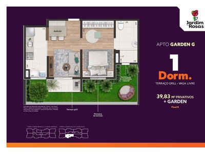 Apartamento em Recanto Vista Alegre, Cotia/SP de 39m² 1 quartos à venda por R$ 191.900,00