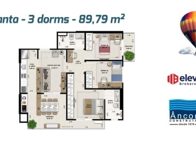 Lancamento (planta) - apartamento 89 m² - 3 dormitórios sendo 1 suite, 1 ou 2 vagas demarcadas - lazer completo
