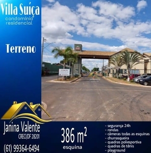 Vendo Terreno grande, Residencial Villa Sui?a, 386 m? de esquina, plano, isento de condom?nio, lazer e infraestrutura completa, Cidade Ocidental, GO