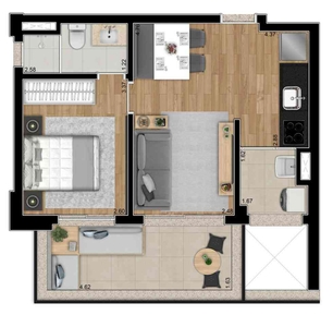 Apartamento com 1 quarto à venda no bairro Pinheiros, 48m²