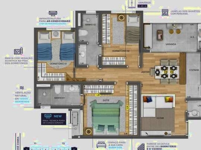 3 dormitórios, 1 suítes, 2 banheiro, 2 vagas na garagem, 77M² de Área Construída