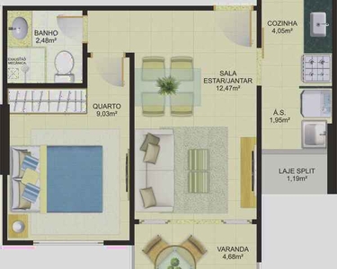 Apartamento de 1 quarto à venda em Itapuã, lazer completo - Vila Velha - ES