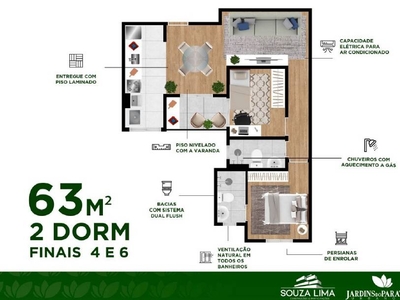 Apartamento com 2 Quartos e 2 banheiros à Venda, 60 m² por R$ 299.990