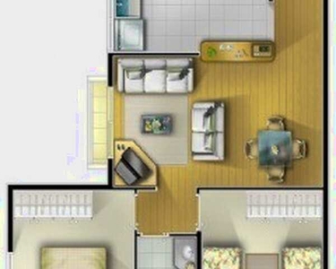 2 dormitórios, 1 vaga na garagem, 46M² de Área Construída