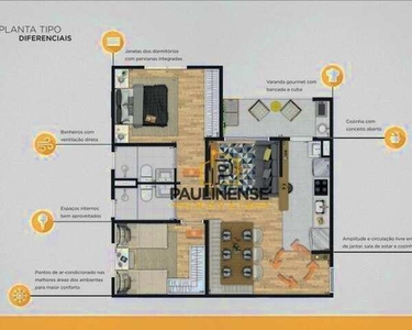 Apartamento com 2 dormitórios à venda, 60 m² - Santa Terezinha - Paulínia/SP