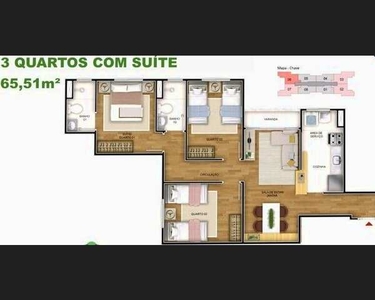 Melhor 2 Quartos Suite Varanda - 54m² - Segurança 24Hs - Entrada Parcelada