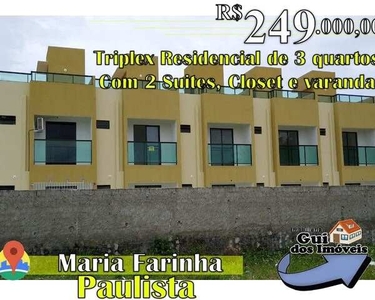 Triplex Residencial tem 79m² com 3 quartos Com 2 Suites em Maria Farinha - Paulista - 249