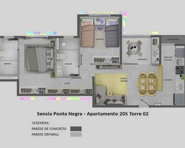 Sensia Ponta Negra / Apt. 2 Qts 63 m2 com Varanda e Elevador !
