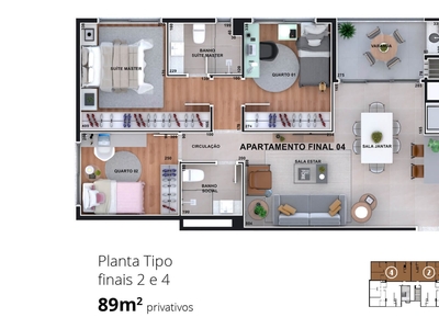 Apartamento em Bacacheri, Curitiba/PR de 89m² 3 quartos à venda por R$ 816.063,00