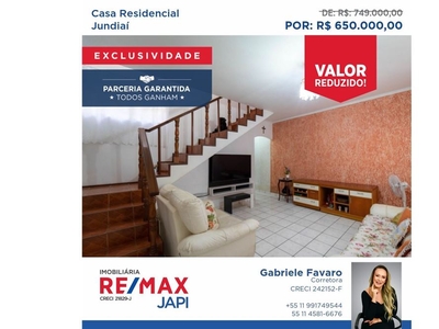 Casa em Jardim Pitangueiras II, Jundiaí/SP de 171m² 3 quartos à venda por R$ 649.000,00