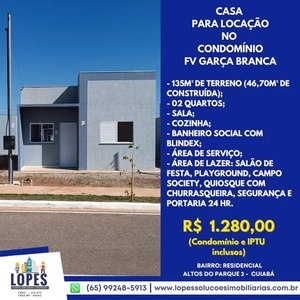 Casa para locação, Residencial Garça Branca FV, Cuiabá-MT