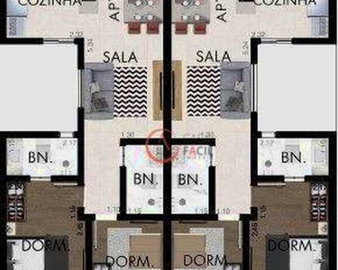 Apartamento com 2 dormitórios à venda, 47 m² por R$ 354.000,00 - Campestre - Santo André/S