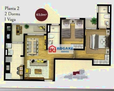 Apartamento com 2 dormitórios à venda, 63 m² por R$ 360.000,00 - Jardim Augusta - São José