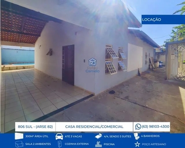 ALUGUEL - Casa Residencial - 4/4, três suítes, 3 Vagas, Piscina, 300m² - 806 SUL