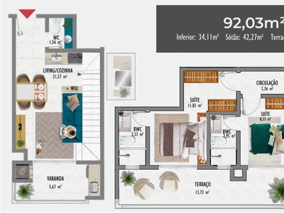 Apartamento Duplex em Ingleses do Rio Vermelho, Florianópolis/SC de 76m² 2 quartos à venda por R$ 588.000,00