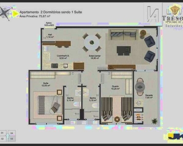 Apartamento 2 quartos sendo 1 suíte, com sacada - Jd. Eldorado, Palhoça/SC