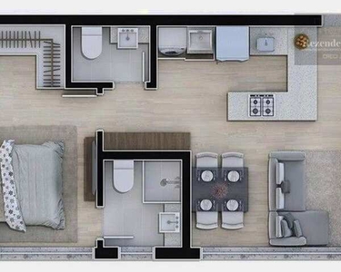 Apartamento com 1 dormitório à venda, 44 m² por R$ 449.485,17 - São Francisco - Curitiba/P