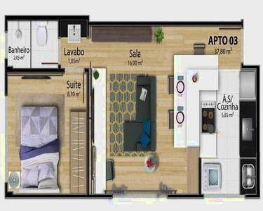 Apartamento de 1 suíte, varanda, sala, cozinha, elevador, novo em Jardim da Penha, Vitoria