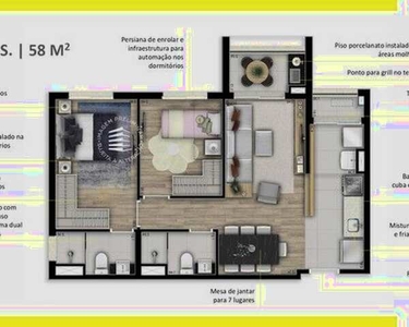 Apartamento para venda com 58 metros quadrados com 2 quartos