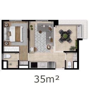 Apartamento 1 Quarto para venda em São Paulo / SP, Moema, 1 dormitório, 1 banheiro, 1 suíte, área total 35,84, área construída 35,84