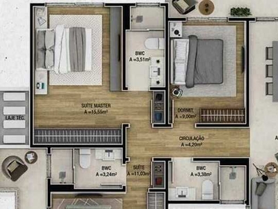 Apartamento á venda em Barreiros São José SC com 3 quartos sendo 2 suítes com 123,94 m² na