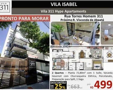 Apartamento para venda tem 73 metros quadrados com 2 quartos em Vila Isabel - Rio de Janei