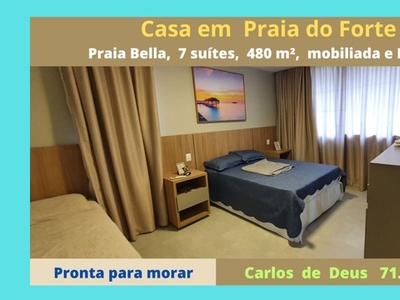 Praia Bella, Mansão com7 suítes, 480 m² nascente, Porteira Fechada, em Praia do Forte