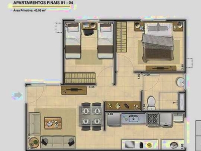 Apartamento Padrão - R$18.000,00 ( 2 quartos, sala, cozinha, banheiro e área de serviço