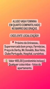 Vaga feminina em quarto compartilhado