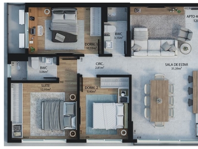 Apartamento em Estreito, Florianópolis/SC de 94m² 3 quartos à venda por R$ 1.088.492,00