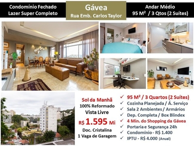 Apartamento para venda tem 95 metros quadrados com 3 quartos em Gávea - Rio de Janeiro - R