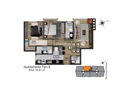 Apartamento 76,61m² 2 suítes no centro em canela, centro, canela - rs
