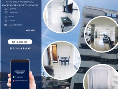 Apartamento 1/4 e sala mobiliado, já com as taxas, no smart time residence