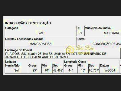 Terreno à venda, 363 m² por R$ 77.911,40 - Conceição de Jacarei - Mangaratiba/RJ